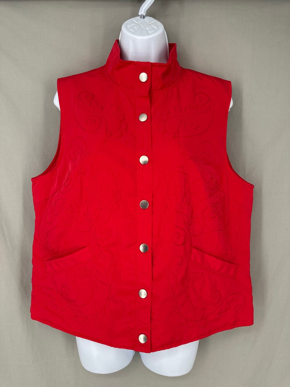 Vintage Vest Womens Large Red Quilted Snap Puffer Bohemian Cottage Cabin Boho